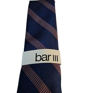 Bar III Necktie Mellini Stripe Skinny Navy Blue Mauve Silk Blend NEW